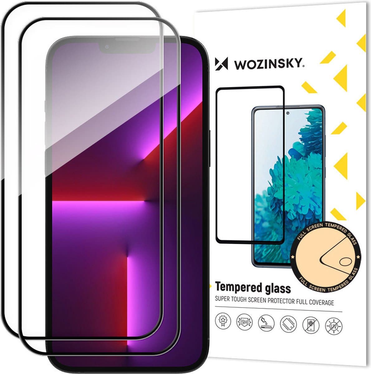 Volledig - scherm - gehard glas - 2 - stuks - Wozinsky - Full - Glue - met - frame - voor - iPhone - 15 - zwart