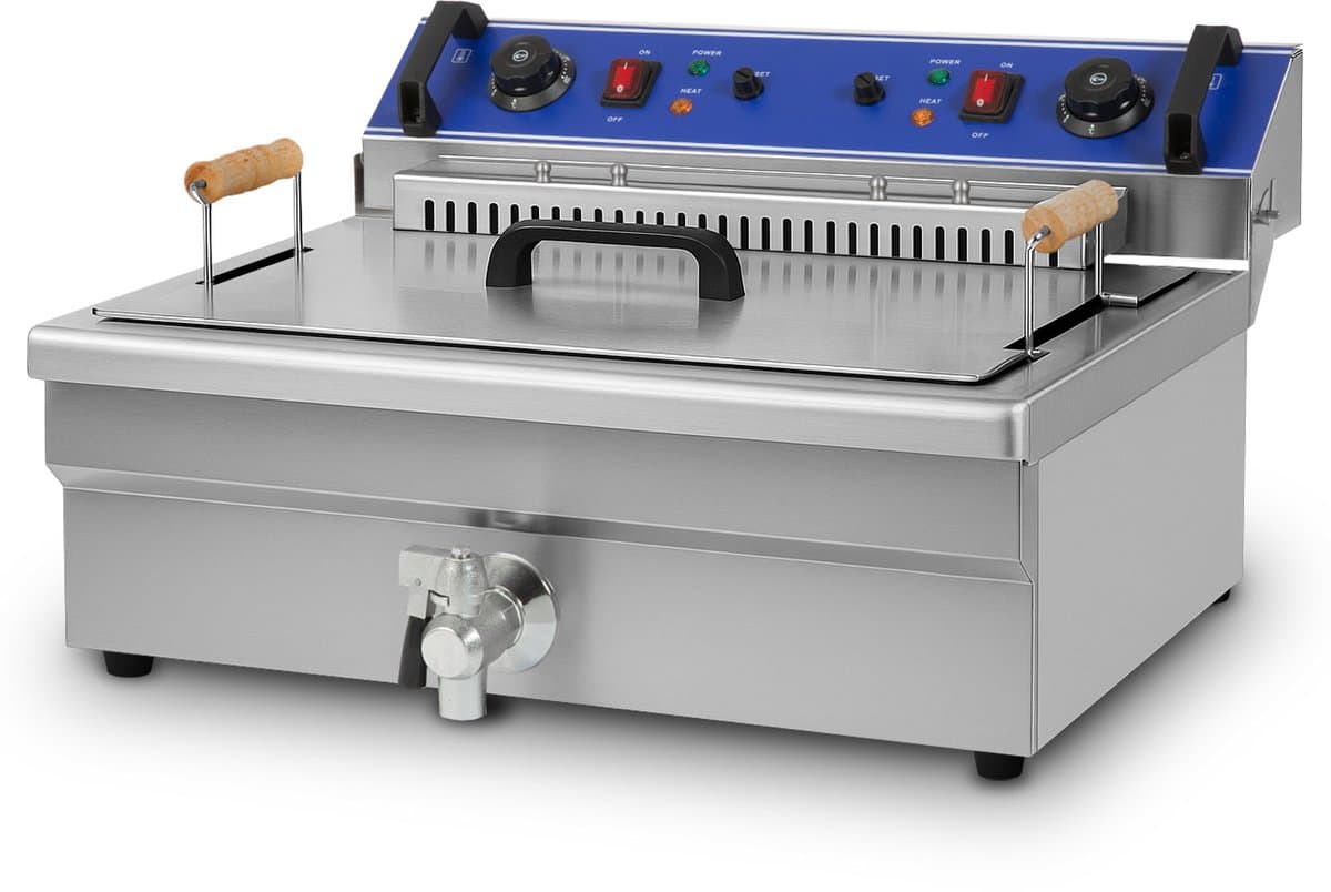VERTES Professionele elektrische friteuse 25 l, 5000 W, 230 V, koude zone-principe, temperatuur 50-250 °C, frituurmand, resetfunctie, roestvrij staal, werkt op frituurolie