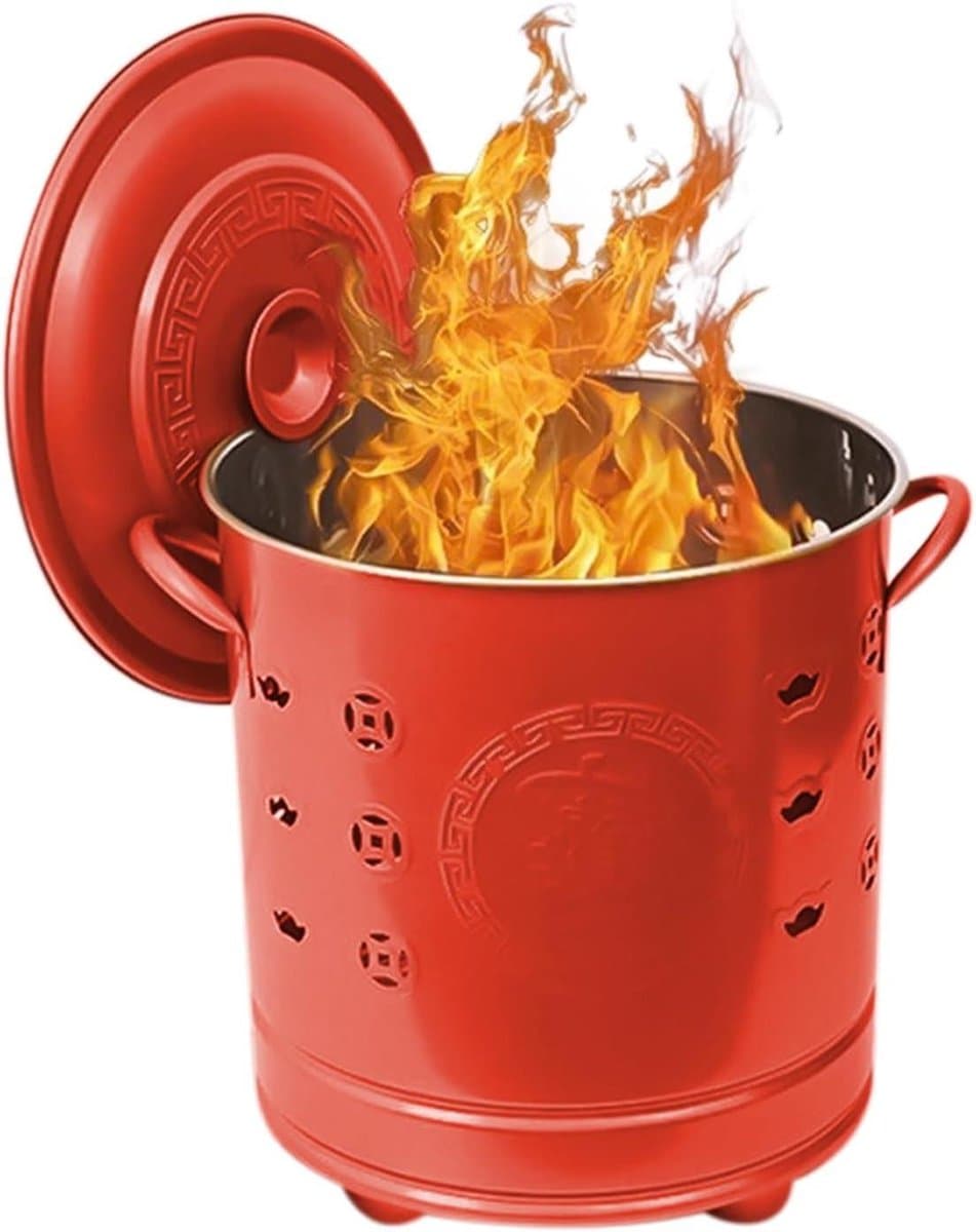 Brandvat Roestvrijstaal - Buitenhaard Vuurschaal - Afval Verbranden - Efficiënte Asverwijdering - 32 x 27 x 32 cm - Rood