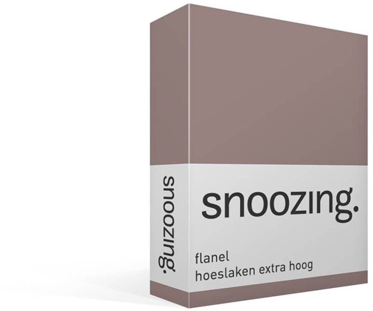 Snoozing - Flanel - Extra Hoog - Hoeslaken - Eenpersoons - 90/100x220 cm - Taupe