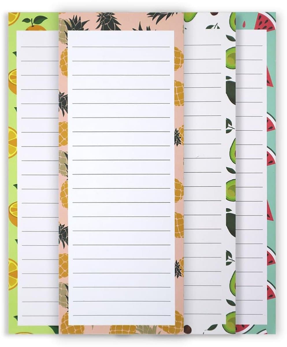 Set van 4 Magnetische Notebooks voor de Koelkast, Hangende Boodschappenlijst en Notities, Fruitontwerp voor Organisatie en Planning