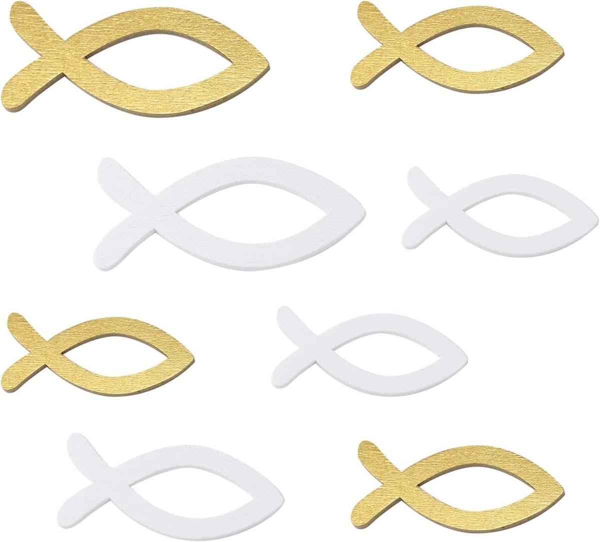 Houten Vis Decoratie - Feestversiering - Tafeldecoratie - 100 Stuks - Verschillende Maten - Goud Wit