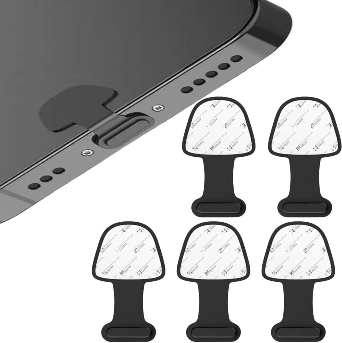Set van 5-delige verwijderbare zelfklevende stofpluggen voor telefoon, stofbescherming en siliconenplug, geschikt voor iPhone 14/13/12 en tablets