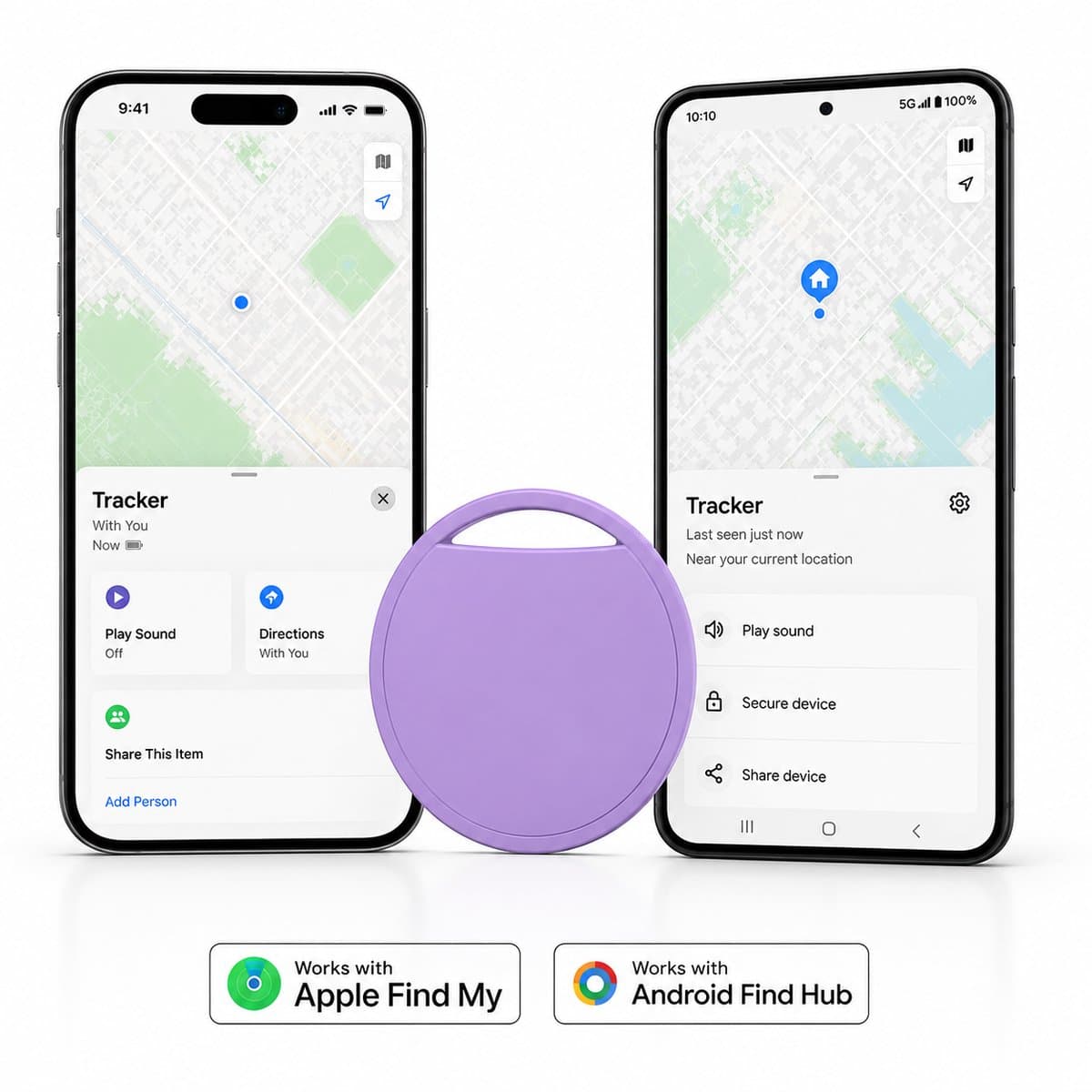GPS Tracker - Werkt met Apple Find My & Android Find My Device - Locatie Tracker - Waterbestendig - Vervangbare batterij - Lila