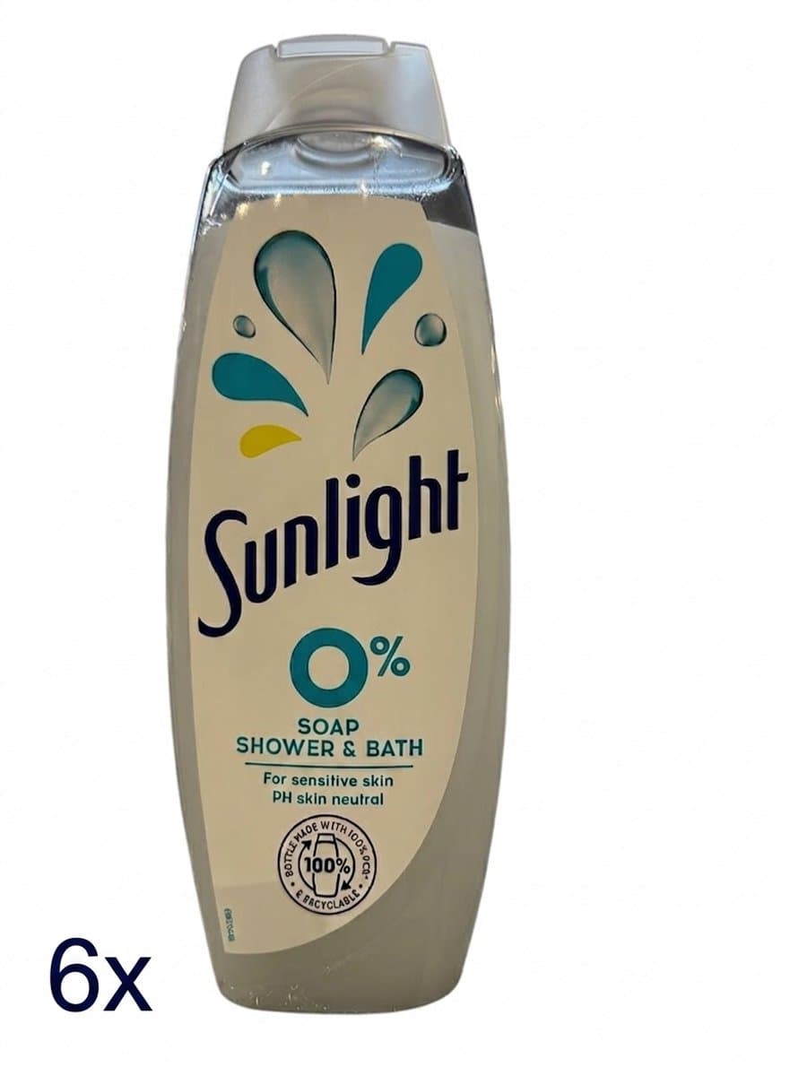 6 x 450ml Sunlight Douchegel & Bad – Zonder Zeep (0%) – Milde Reiniging voor Gevoelige Huid