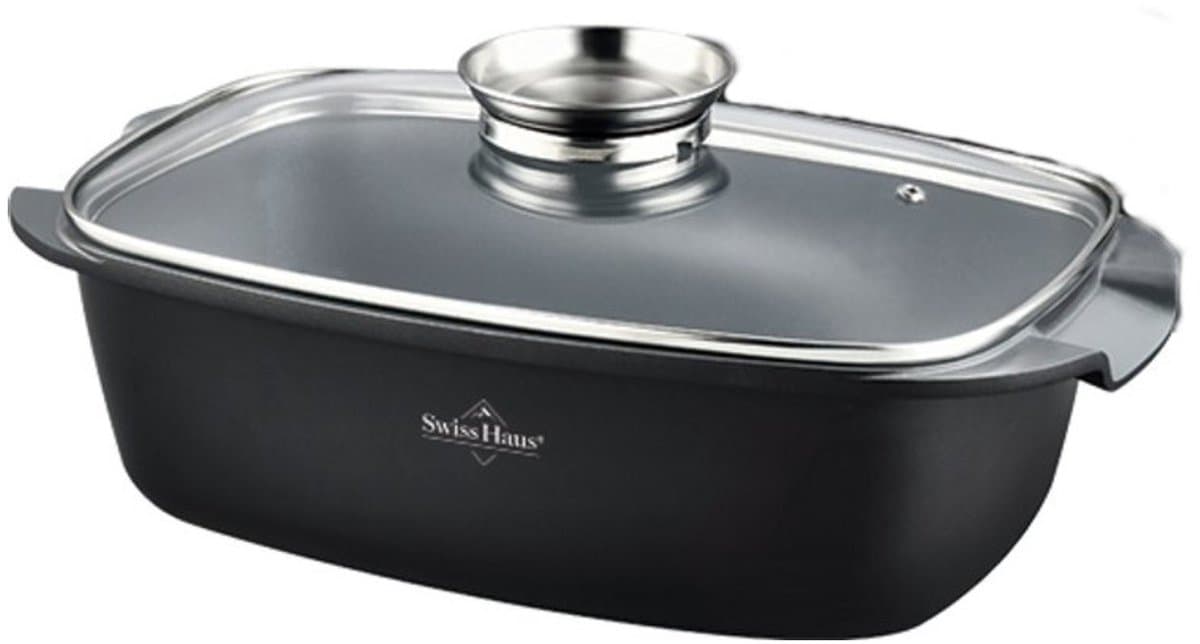 Swiss Haus® BRP32B Braadpan Inductie met Aroma Deksel - Ø 32 cm / 5.0 Liter - PFAS Vrij - Braadslede Voor Alle Warmtebronnen - Pan met Sapphire™ Antiaanbaklaag - Zwart