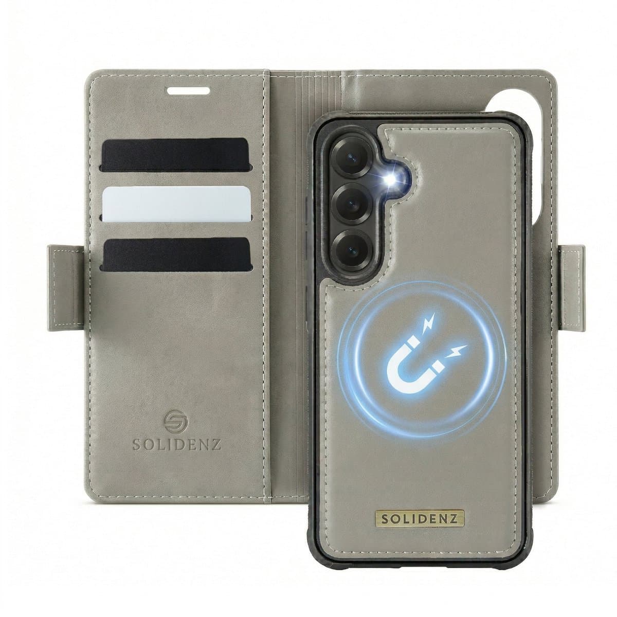 Solidenz hoesje – Geschikt voor Samsung Galaxy A37 – Luxe 2-in-1 Hoesje met Afneembare case – Pu-Leren Telefoonhoesje – Beige