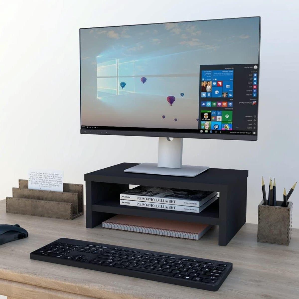 Monitor Verhoger - Bureau Organizer - Ergonomisch Werken - Met Tussenplank - 42 x 26.5 cm - Grafiet