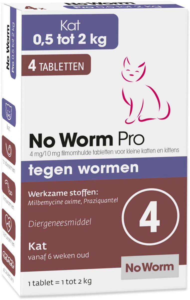 No Worm Pro Ontworming Kleine Kat & Kitten - 4 tabletten