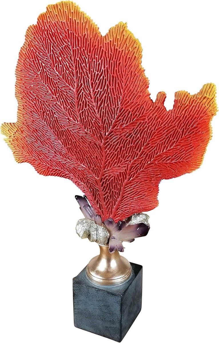 Decoratief Koraal Beeld - Zeedier Figuur - Maritiem Interieur - 100% Handbeschilderd - 38x13x555 cm - Rood