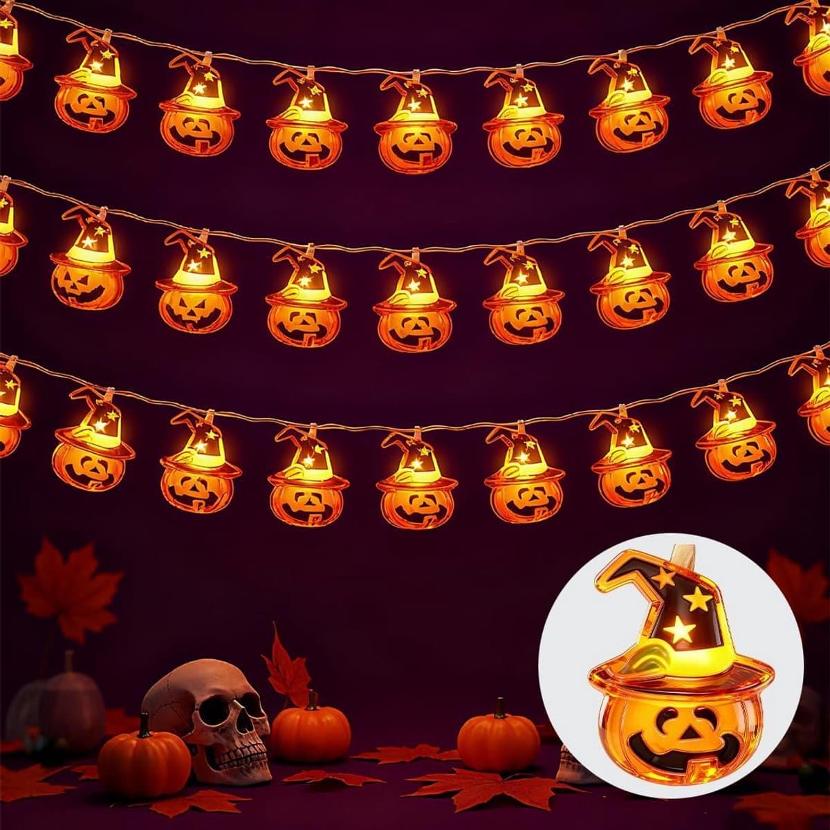 Halloween Lichtketting - Pompoenverlichting Decoratie - Feestelijke Sfeer Creëren - Waterdicht Design - 3 Meter 20 Leds - Oranje