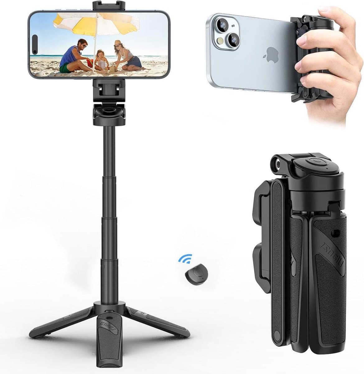 Selfie Stick - Telefoon Statief - Vloggen en Fotograferen - 3-in-1 Multifunctioneel - 105mm Gevouwen - Zwart