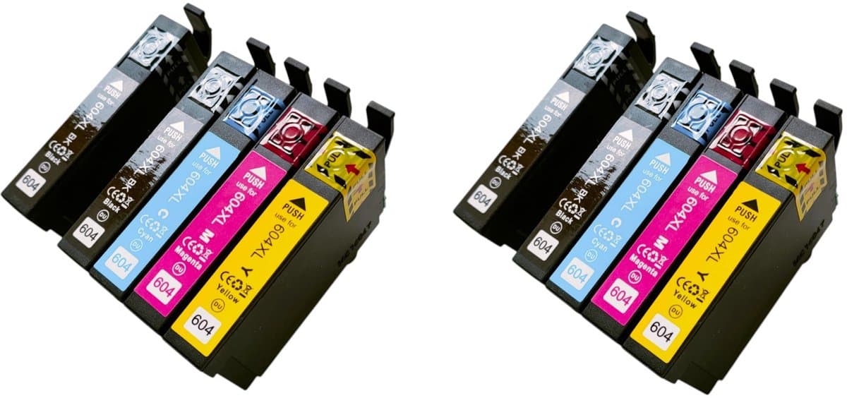 KATRIZ® Huismerk Inkt 604XL – Set van 10 (4x Zwart, 2x Cyaan, 2x Magenta, 2x Geel) – Compatible met Epson XP-2200 / XP-3200 / XP-4200 / WF-2910DWF – Hoge Capaciteit – Alternatief voor T604XL Series