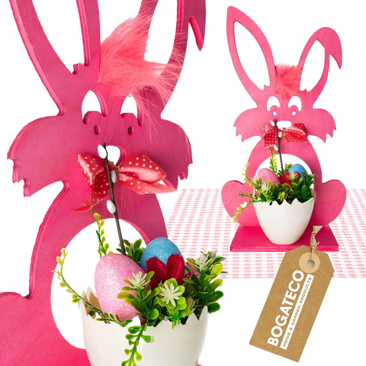 BOGATECO Paasdecoratie Konijn multiplex roze