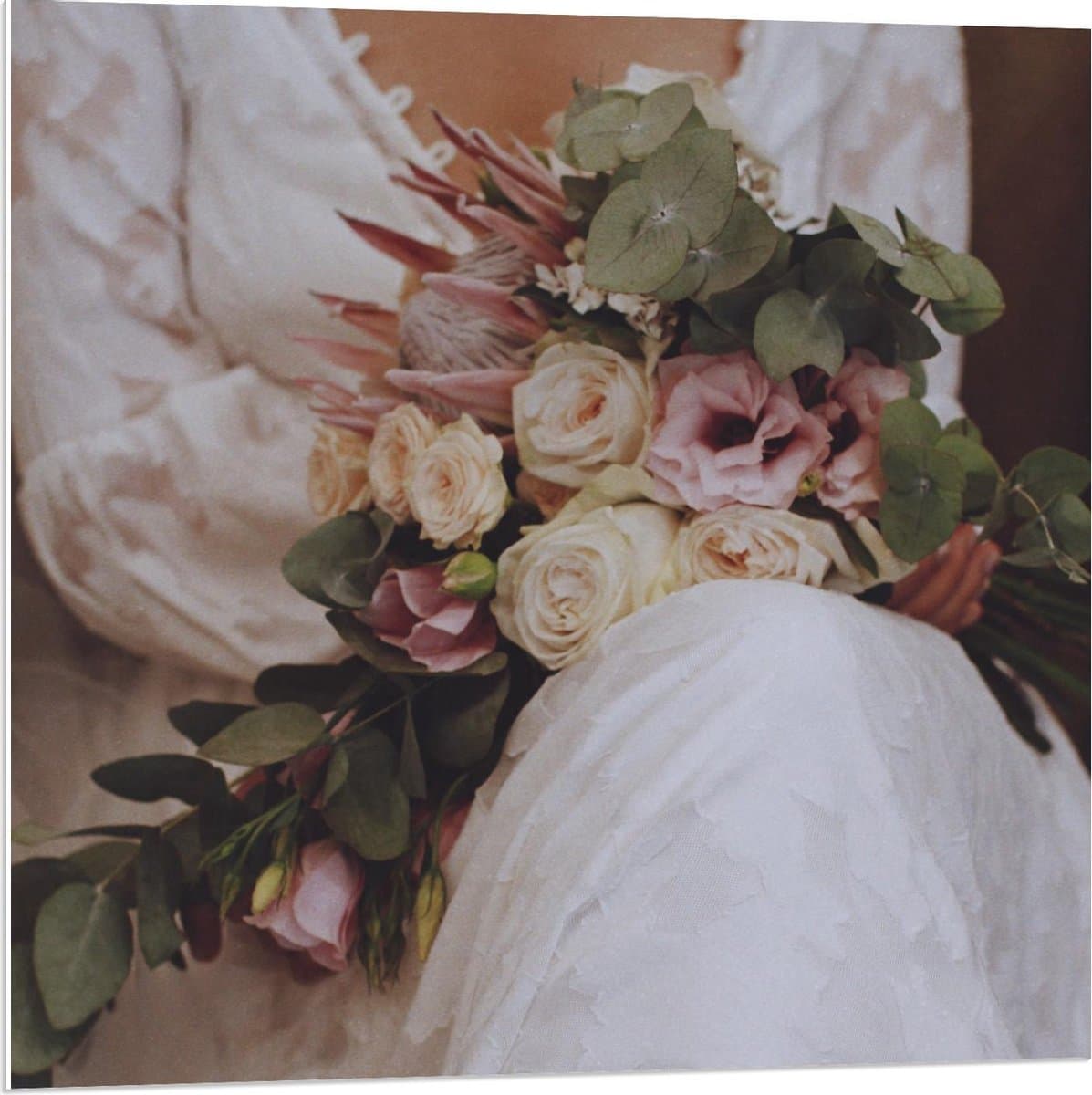 Forex - Bruidsboeket met Mooie Rozen - 80x80cm Foto op Forex