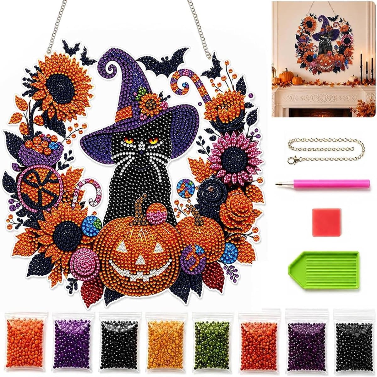 Halloween Diamond Painting Set - 25cm - DIY Diamond Painting Hangende Hanger Kit - Halloween Diamond Painting Hanger - Halloween Ornamenten - Halloween Decoratie - Raamhanger - Feestelijke Decoraties - Diamond Painting - Style-A- TENGYIF®