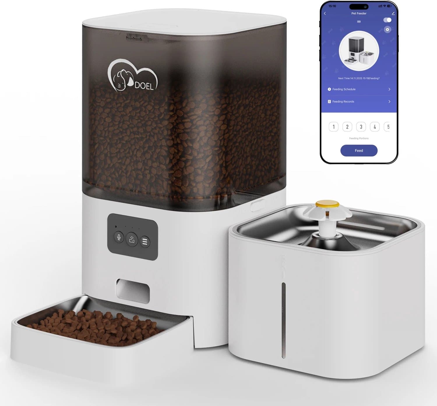 Niamora Kattenvoeder - Slimme kattenvoerder - Automatische kattenvoerbak - Smart feeder - 2-in-1 - 6L droge voerbak en 2,5L kattenwaterfontein.