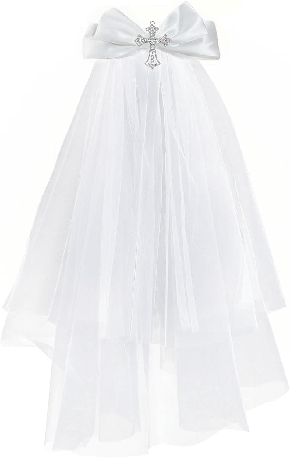 Communie kruis vrouwen sluier - witte sluier met strik - voor meisjes eerste communie - elegant voor kerk en feest - ShopVlot