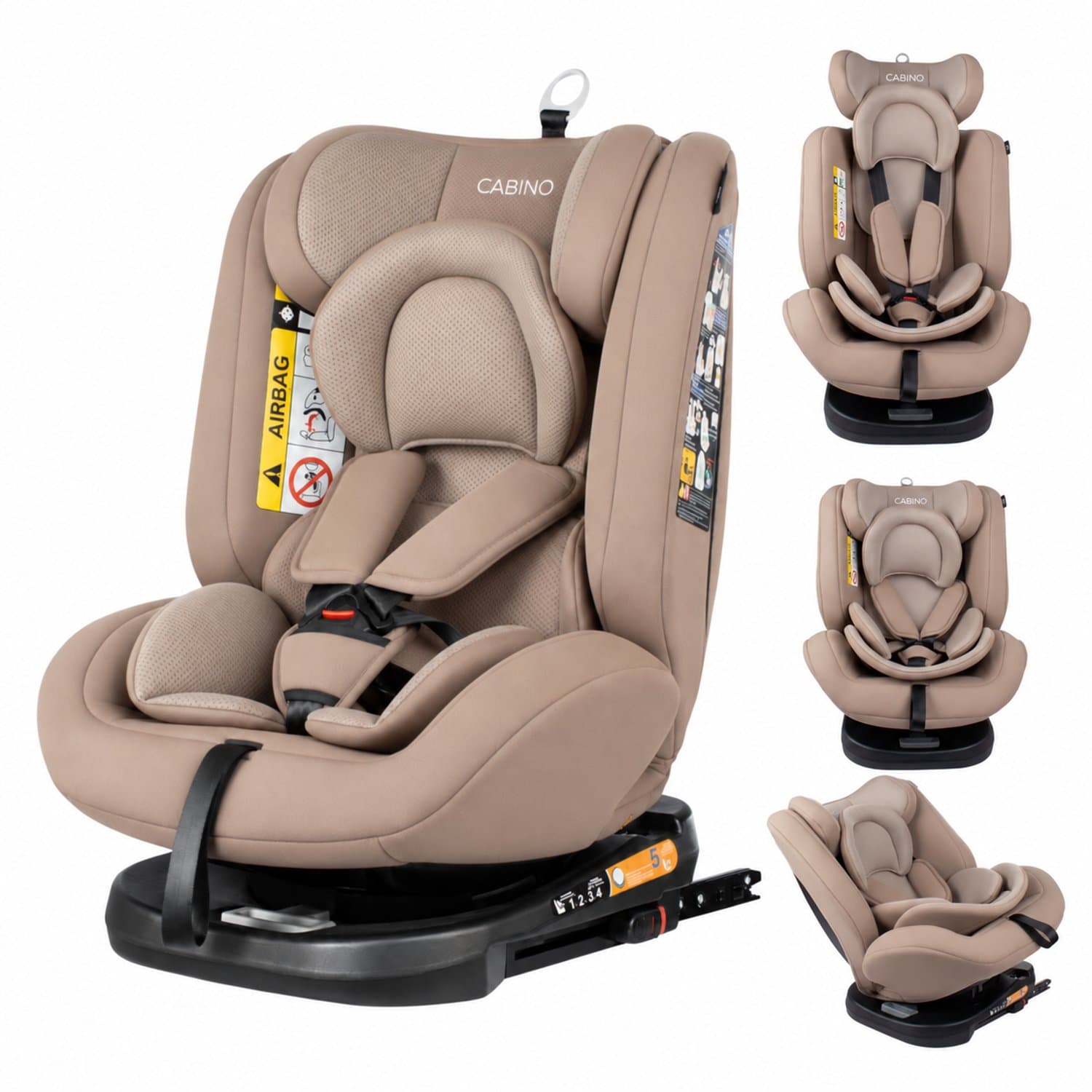 Cabino Autostoel Luna I-Size 360° Draaibaar & Isofix Groep 0/1/2/3 (40-150 cm) Te Gebruiken Vanaf Geboorte tot 12 jaar- Beige