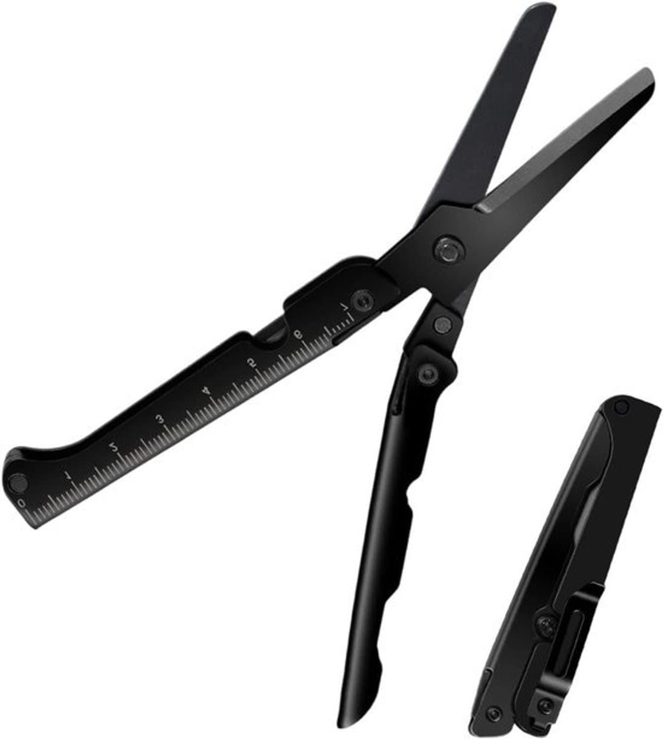 Opvouwbare schaar - Multifunctioneel gereedschap - Voor buitenactiviteiten en knutselen - Met geïntegreerde liniaal - 20 cm - Zwart