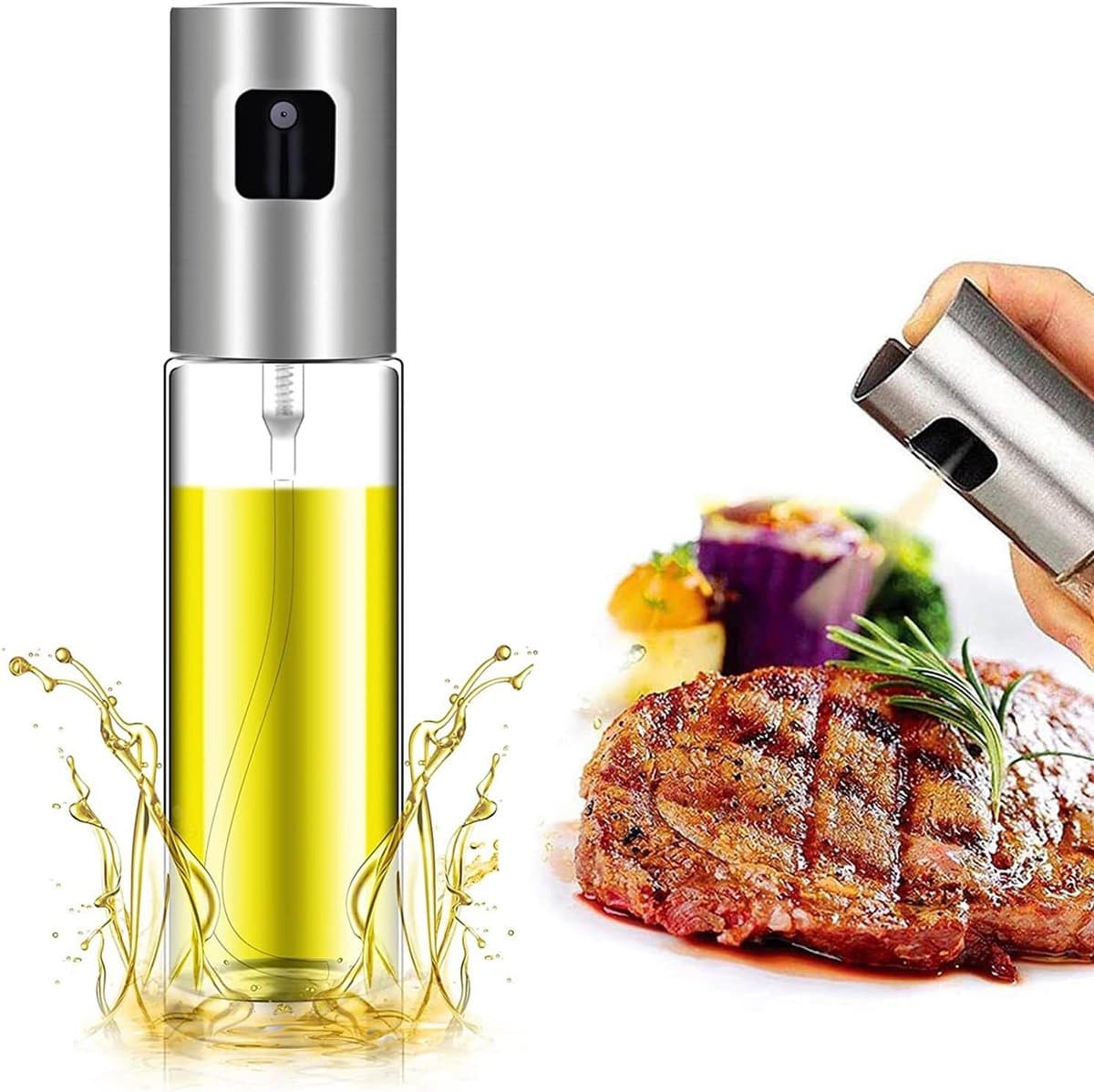 YAGXIG Set van twee kooksprayflessen - 100 ml olijfoliesprayfles - draagbare keukensprayfles - olijfoliedispenser - geschikt voor airfryers, bakken, salades, grillen, braden, enz.