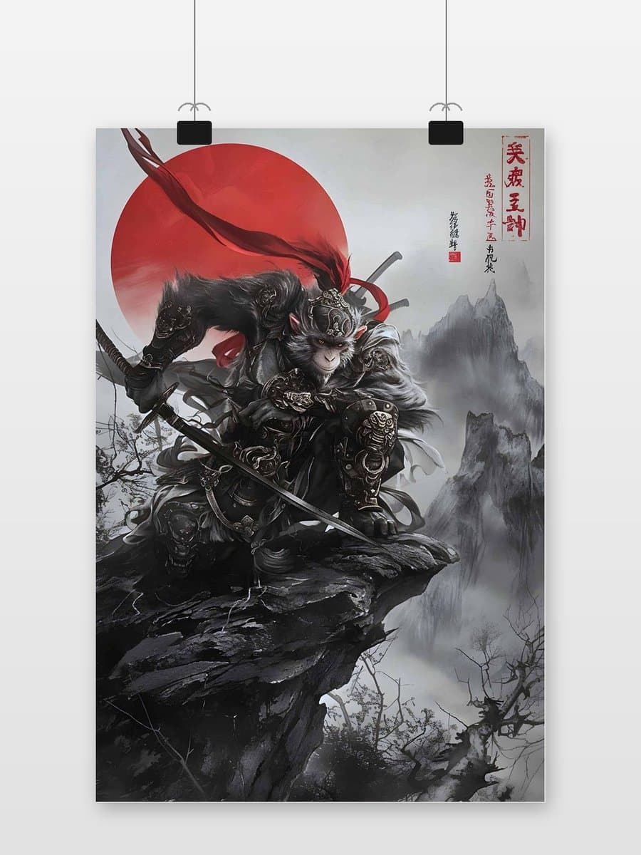 Aap Poster - Krijger - Dieren - Artistieke - Coole iatische - Oude - posters - formaat 50x70cm - Wanddecoratie - S3037MT