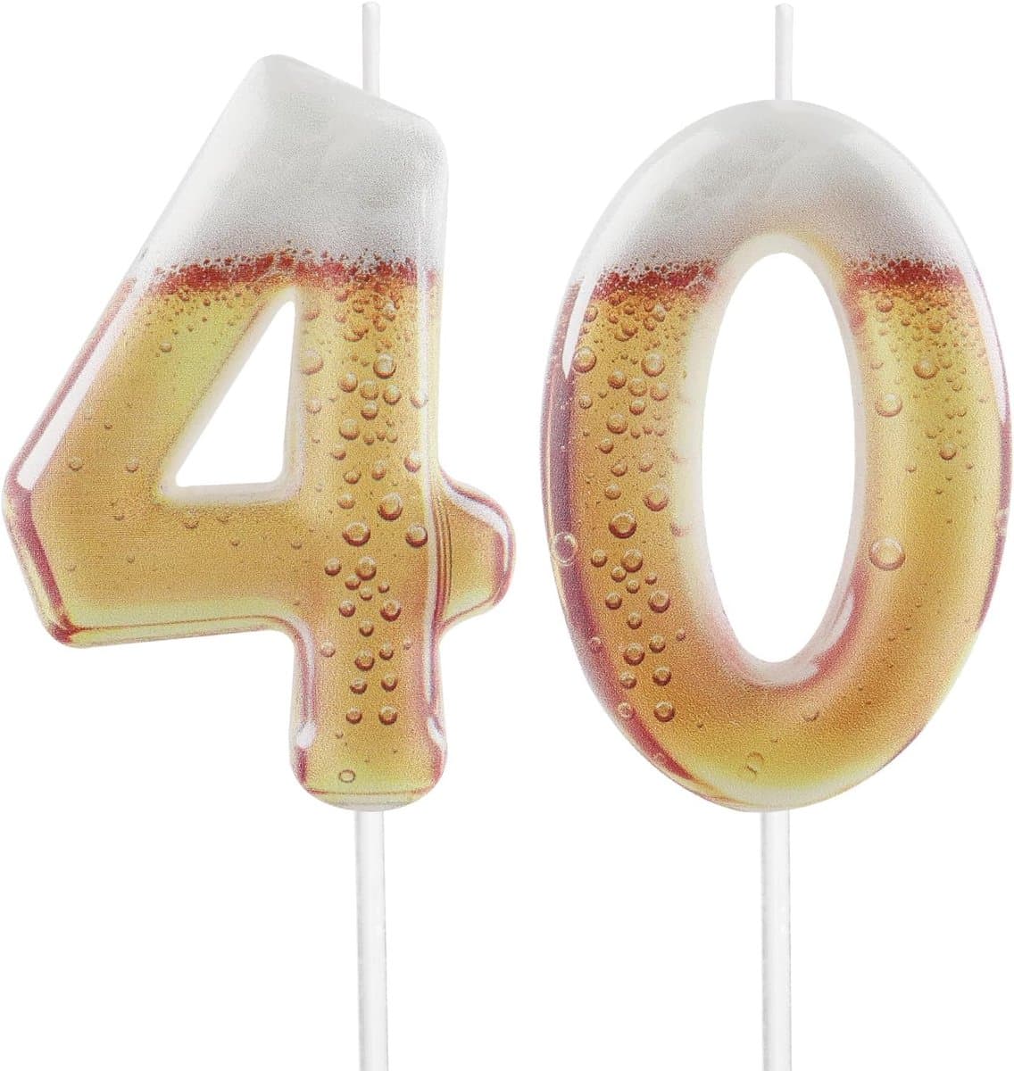 40e verjaardag, 40e verjaardag, Staaf in de vorm van het nummer 40, gouden stokjes, verjaardagstaarten, taartdecoraties, feest