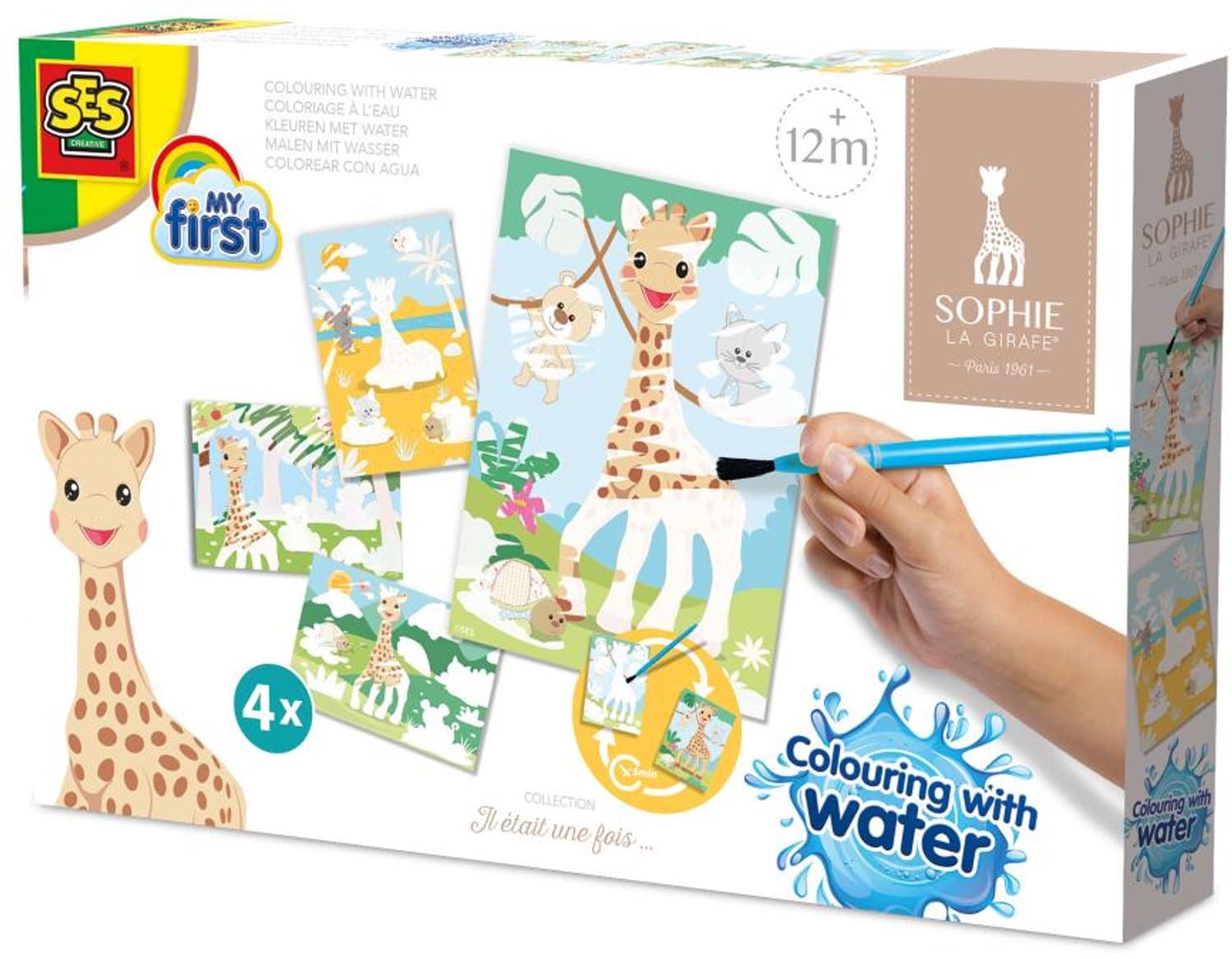 SES Creative - Sophie la girafe - Kleuren met Water - geen geknoei - 4 magische kaarten – Herbruikbaar – 1 tot 4 jaar