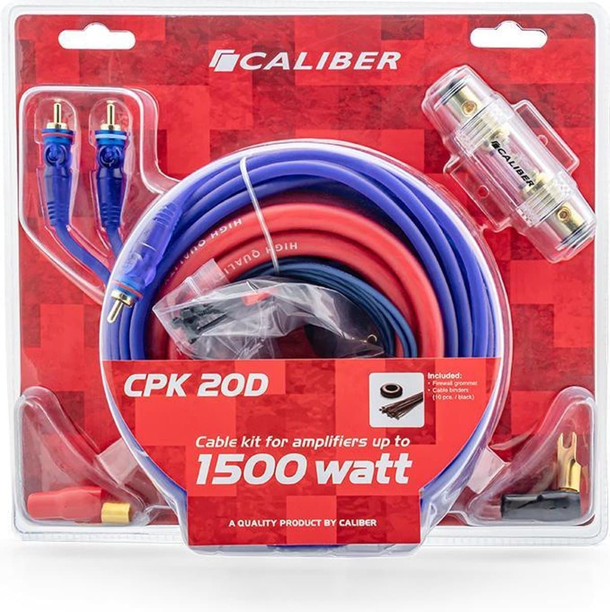 Caliber Kabelset Auto Versterker - Subwoofer Kabelset Auto - Autoversterker bedradingsset - 20mm2 Kabels voor 1500 Watt versterkers
