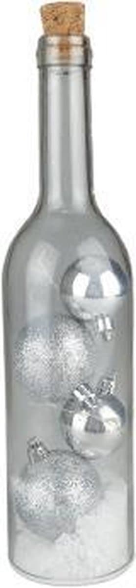 Decoratie Fles met kerstballen - Zilver - Glas - Ø 7 x 30 cm - Rond
