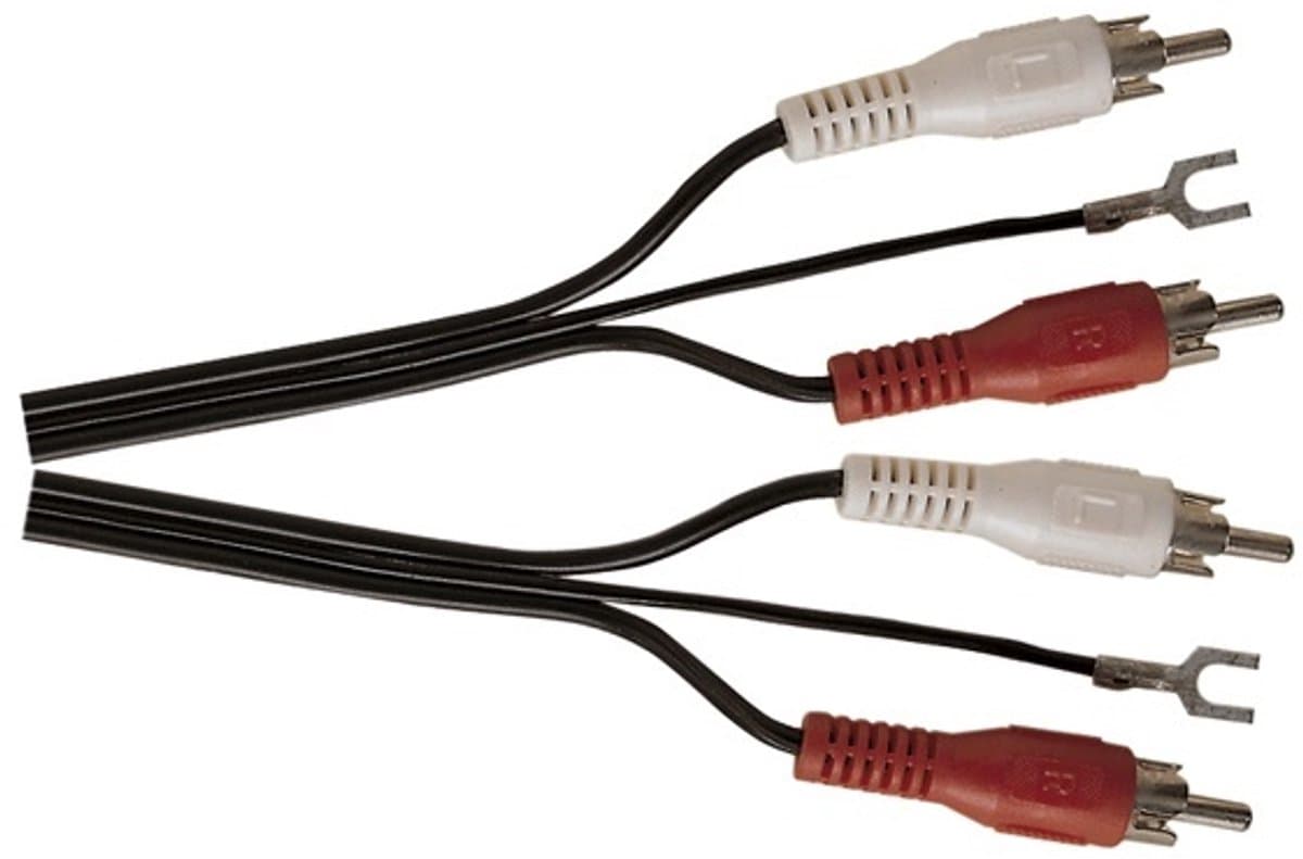 Tulp stereo audio kabel met aarde draad - zwart - 1,2 meter