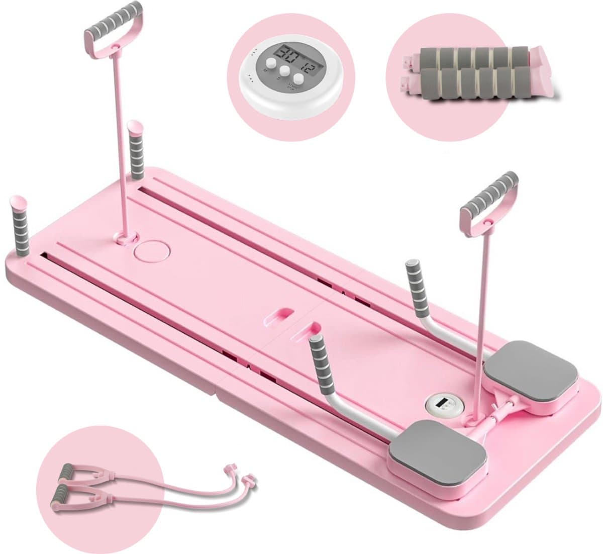 BALORS® Pilates board 10 in 1 - Opvouwbare Pilates Reformer - Buikspier & Oefenbord - Opvouwbare Pilates Set - Home Workout - Multifunctioneel Fitness Board - Pilatus Training - Set met Mat - Roze