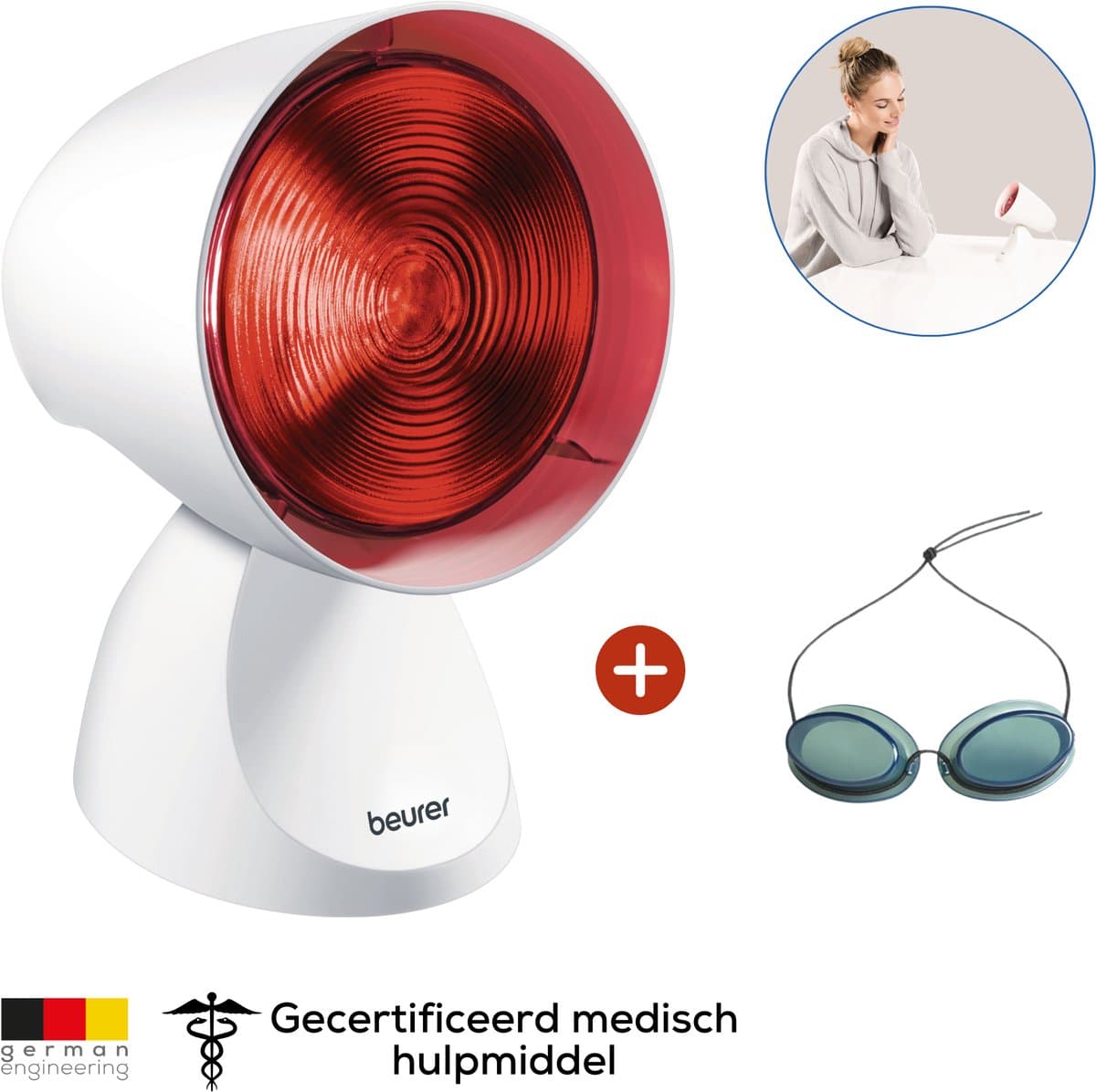 Beurer IL 21 Infraroodlamp - Warmtelamp voor Spieren, Gewrichten & Verkoudheid - Red light therapy met Verstelbare kop (5 standen) - Inc. Veiligheidsbril - Medisch Gecertificeerd