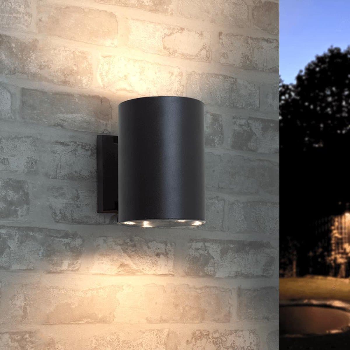 Solar wandlamp buiten 'Sverre' rond - Up down light - Warm wit licht - Tuinverlichting op zonne-energie geschikt voor schutting - Zwart