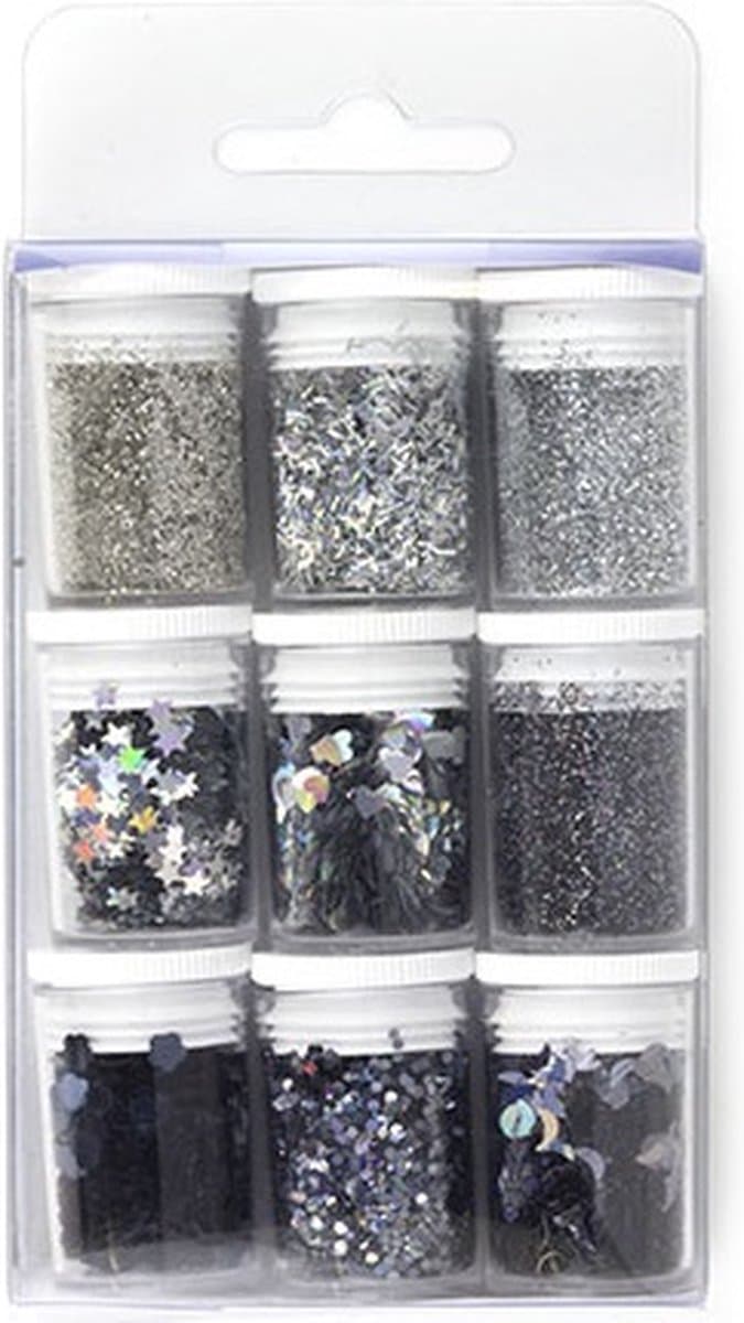 Glitter Assorti Set - 9x Zilver