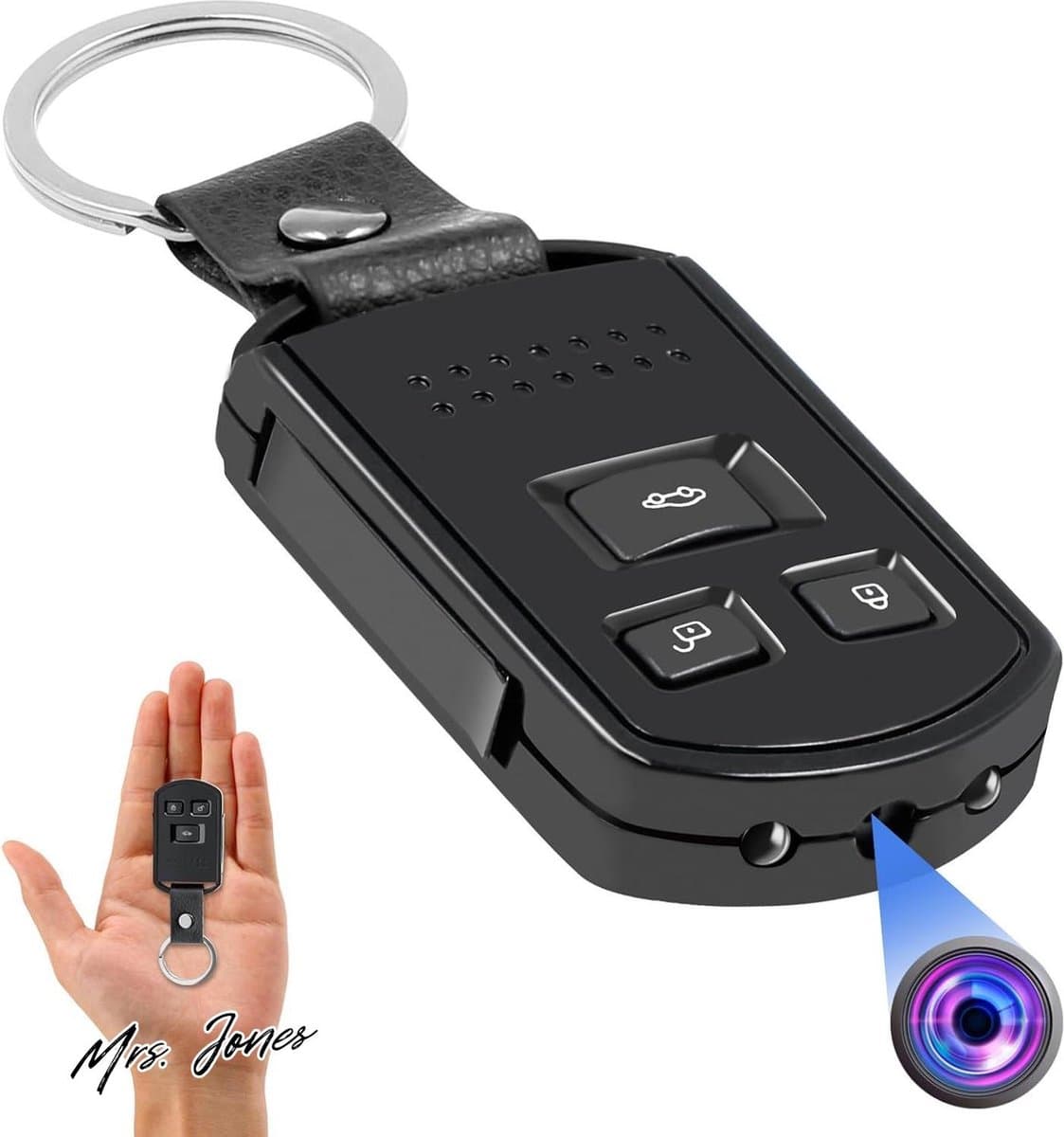 Mrs. Jones Elite Spycam Mini verborgen sleutelhangercamera - 1080p HD - Bewegingsdetectie - Nachtzicht - Draagbaar .