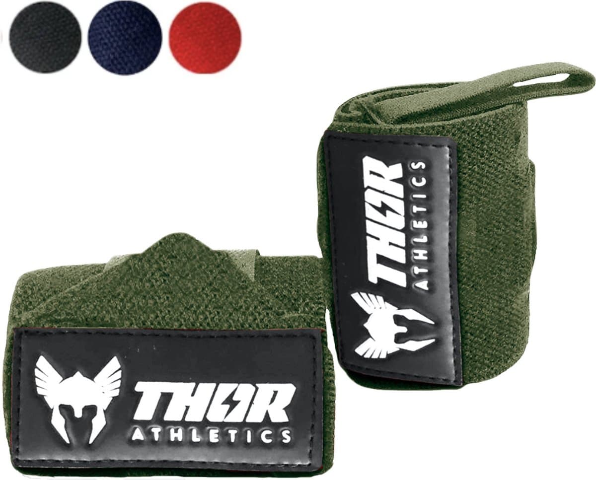 Thor Athletics Wrist Wraps - Extra Sterk - Fitness - Polsbrace voor Krachttraining - Ondersteuning voor Pols - 60 cm - Army Green - One Size