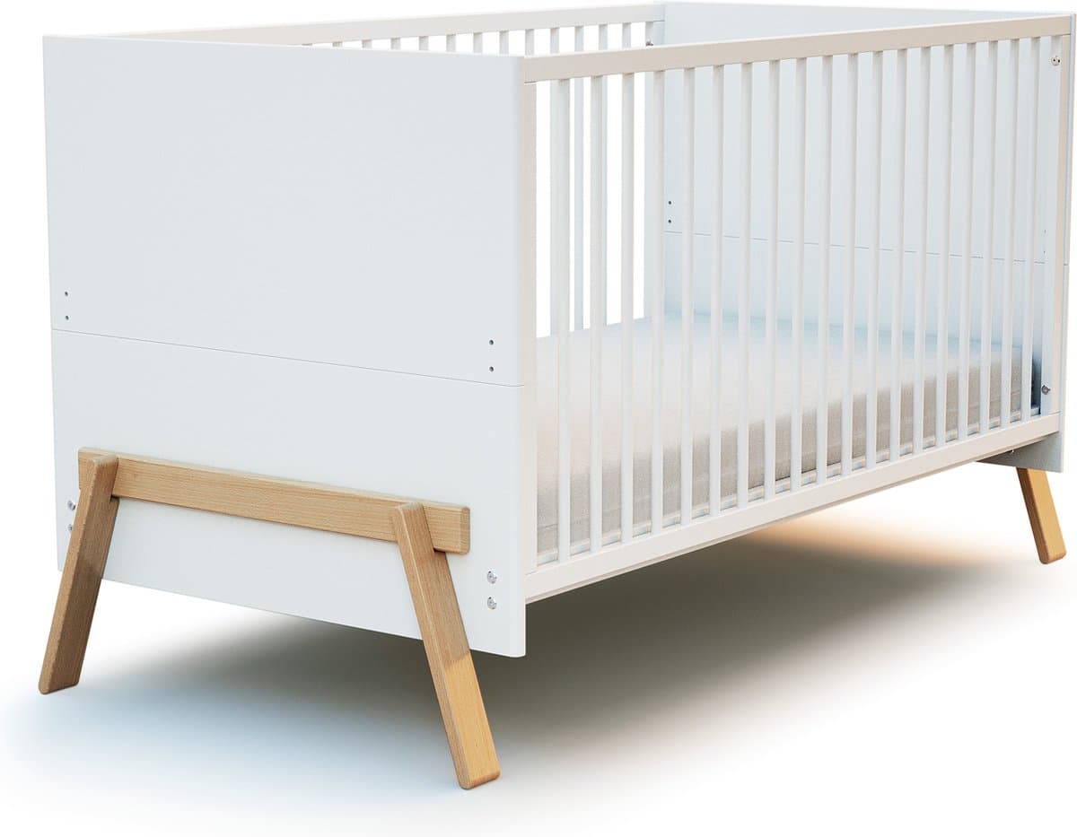 Uitschuifbaar bed 70x140cm CANAILLE Wit en gelakt beuken