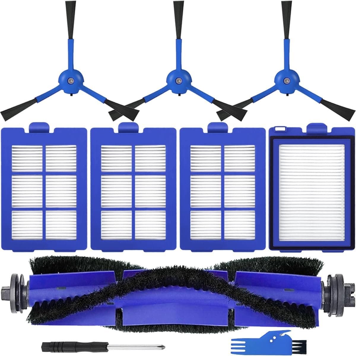 Vervangende accessoires onderdelen voor Eufy RoboVac X8-serie hybride robotstofzuiger, 1 x hoofdrolborstel, 4 x HEPA-filters, 3 x zijborstels, 1 x reinigingsborstel, 1 x schroevendraaier (8)