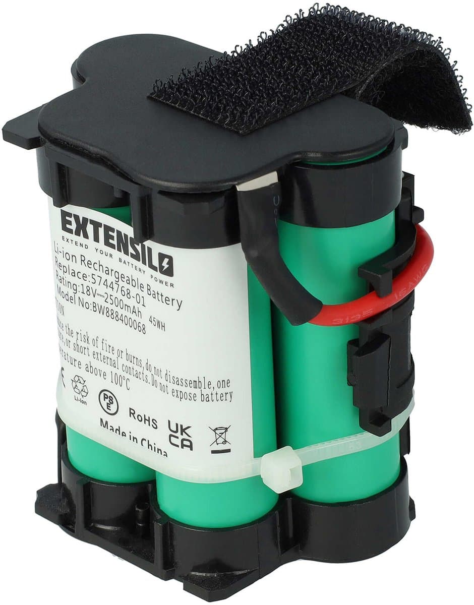 EXTENSILO vervangingsaccu voor Gardena 574 47 68-01, 505 69 73-20, 574 47 68-03, 574 47 68-02, 586 57 62-01 grasmaaiers (2500mAh 18V Li-Ion)
