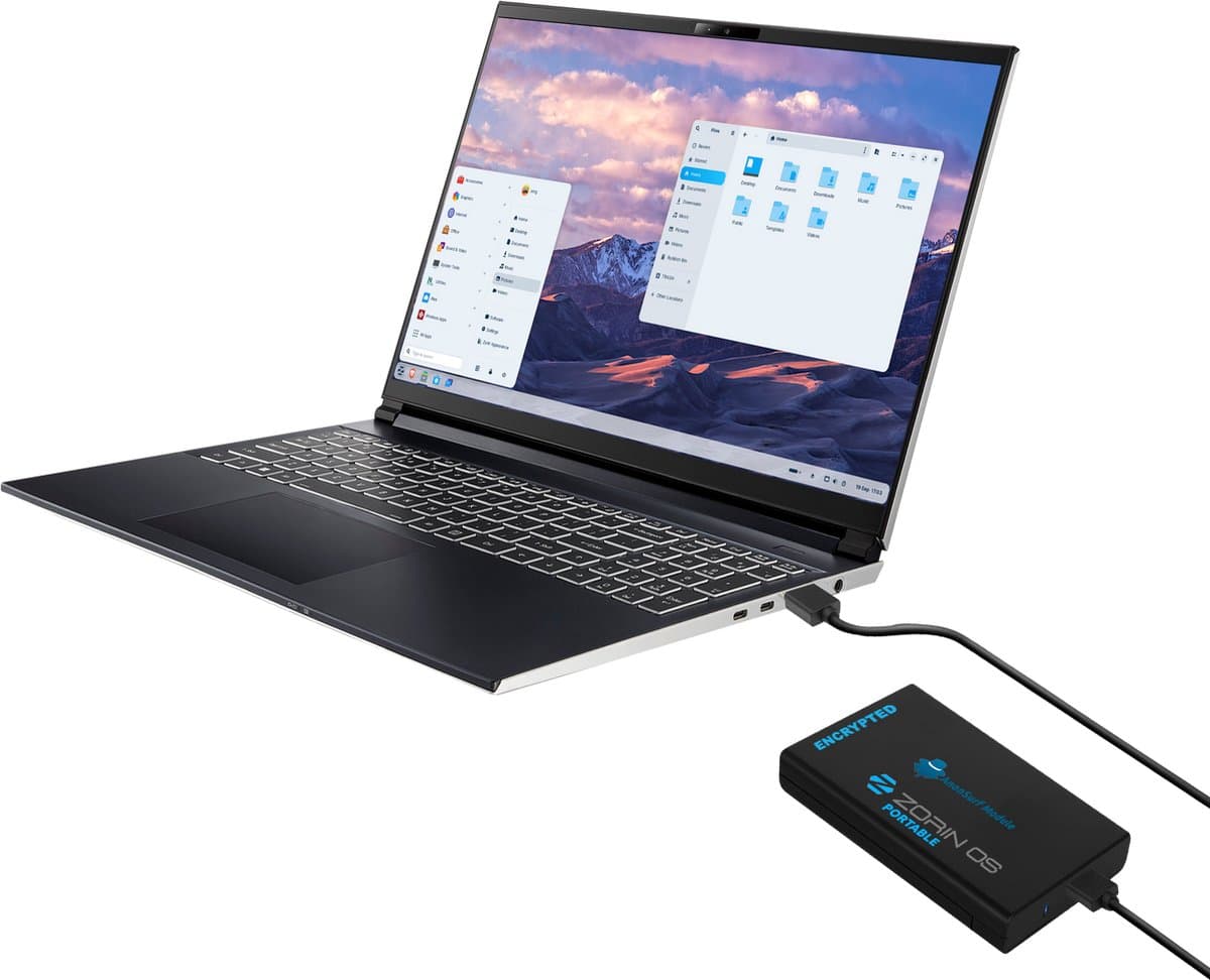 Draagbare externe SSD met Zorin 18 voorgeïnstalleerd + volledige versleuteling (encryptie)