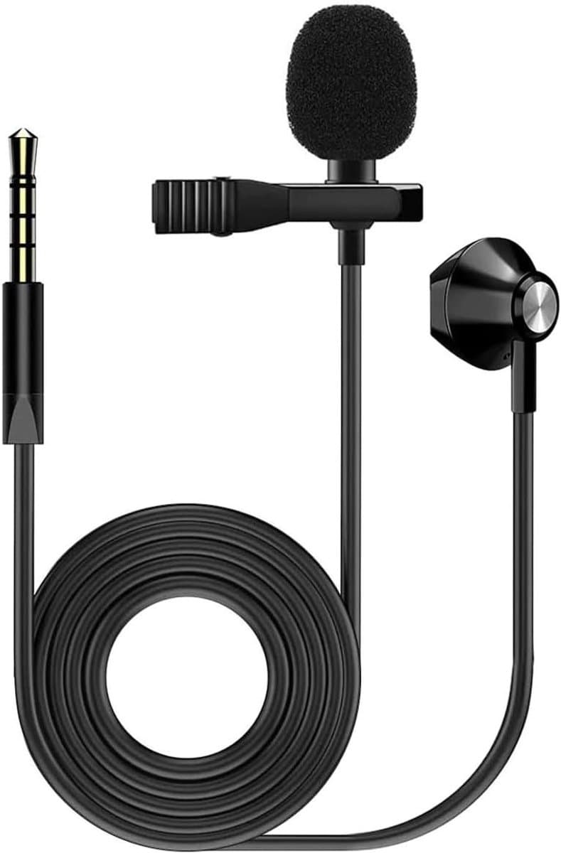 Lavalier Microfoon - Clip-on Microfoon Reversmicrofoon - Handheld Opnamen - Met Oortje - 3.5mm TRRS - Zwart
