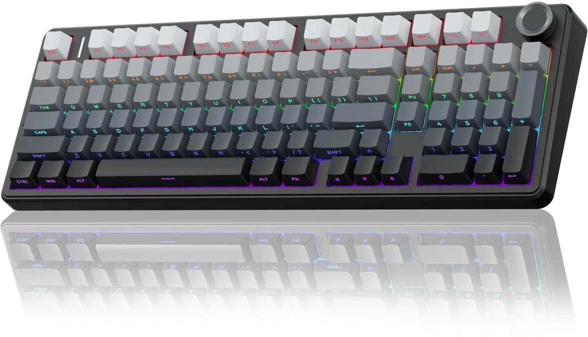 AULA F99 Pro Draadloos Mechanisch Toetsenbord met Knop - Gasket-Structuur - Driemodus BT5.0/USB-C/2.4GHz - Hot-swapbaar - Romig Geluid - RGB Achterverlichting met PBT Toetsenkappen - Gaming Toetsenbord voor Computer