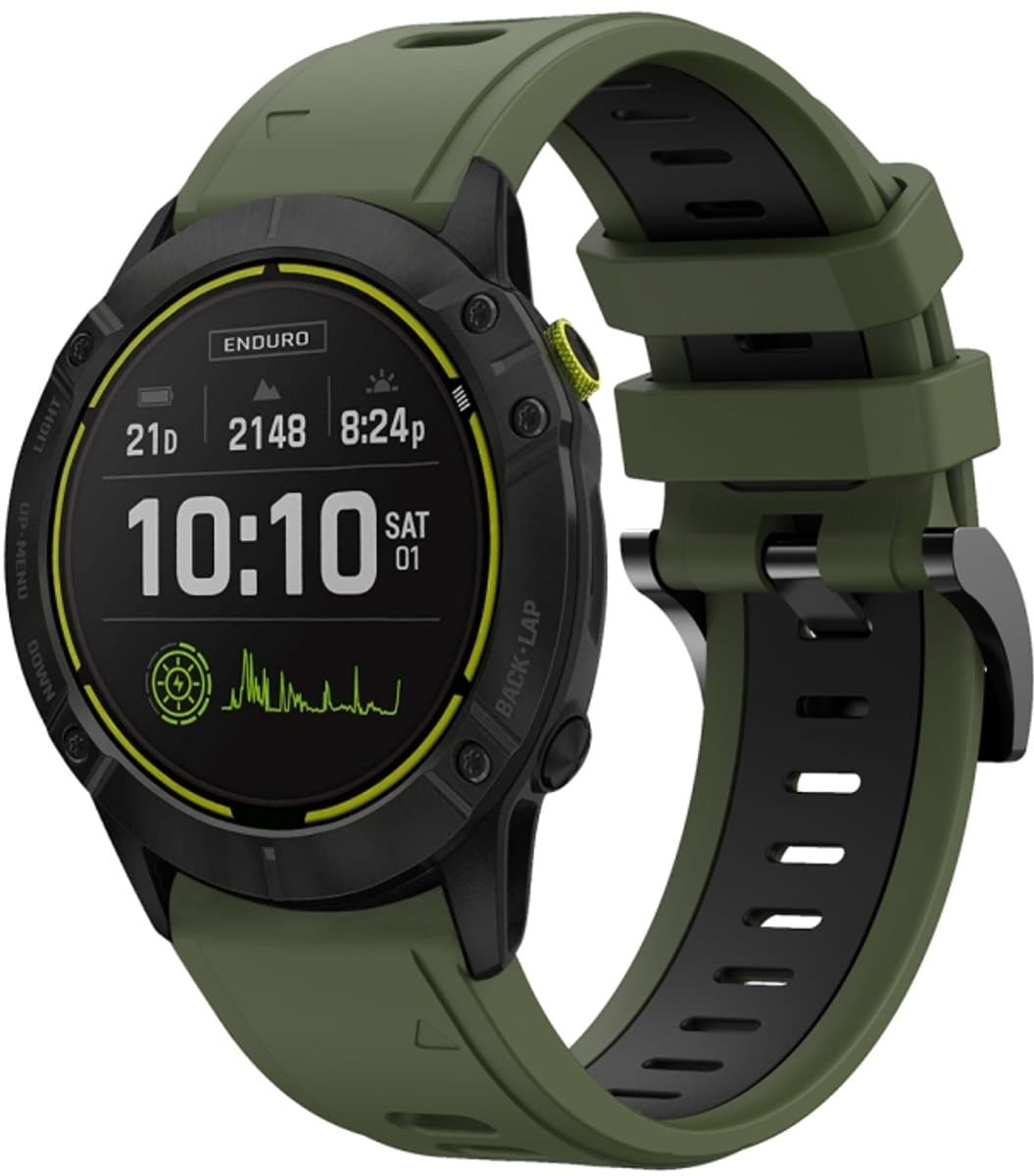 Voor Garmin Enduro 26mm tweekleurige sport siliconen horlogeband (legergroen + zwart)