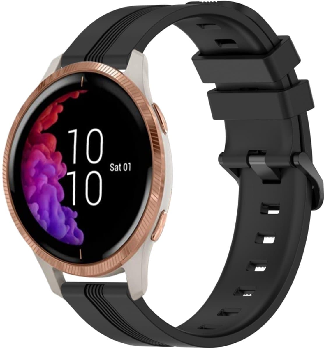 Voor Garmin Venu 20 mm concave gestreepte siliconen horlogeband (zwart)