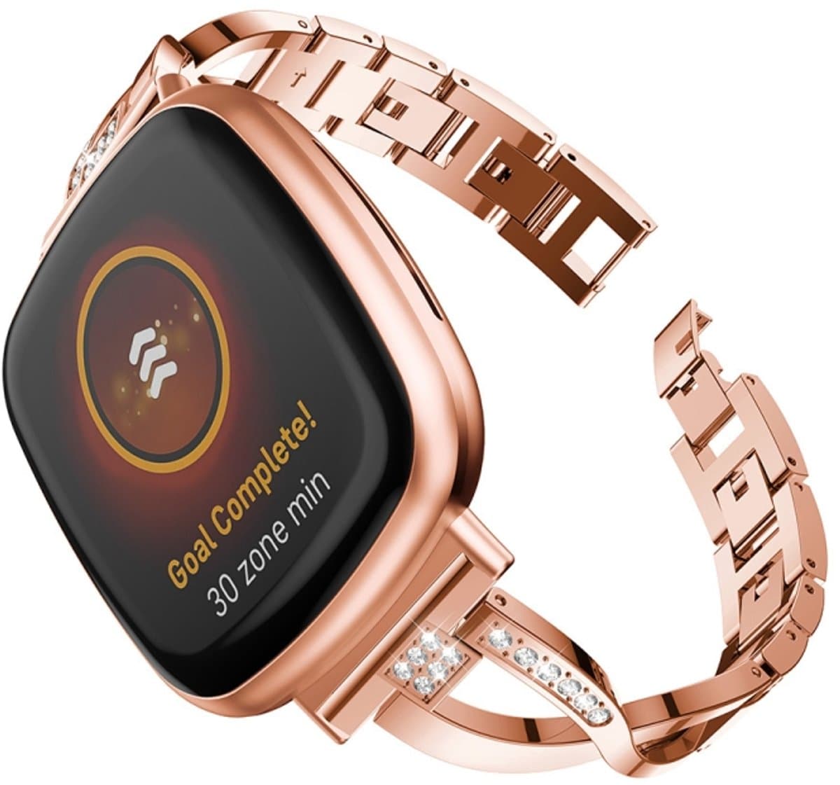 Voor Fitbit Versa 4 / Sense 2 Universal Diamond Metal Watch Band (Rose Gold)