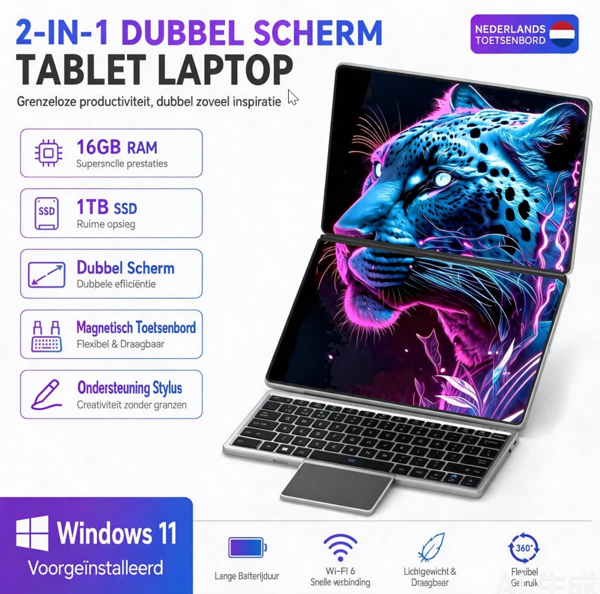 Dual-screen laptop 14 inch – 32GB RAM 1TB SSD – 2-in-1 touchscreen