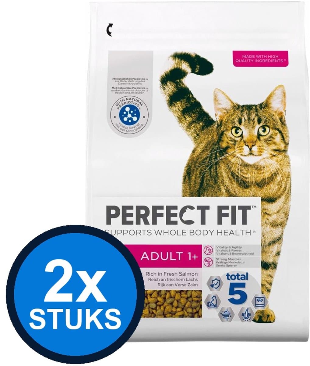 2x Perfect Fit - droog adult zalm 2,8kg - Kattenvoer - 2.8 kg