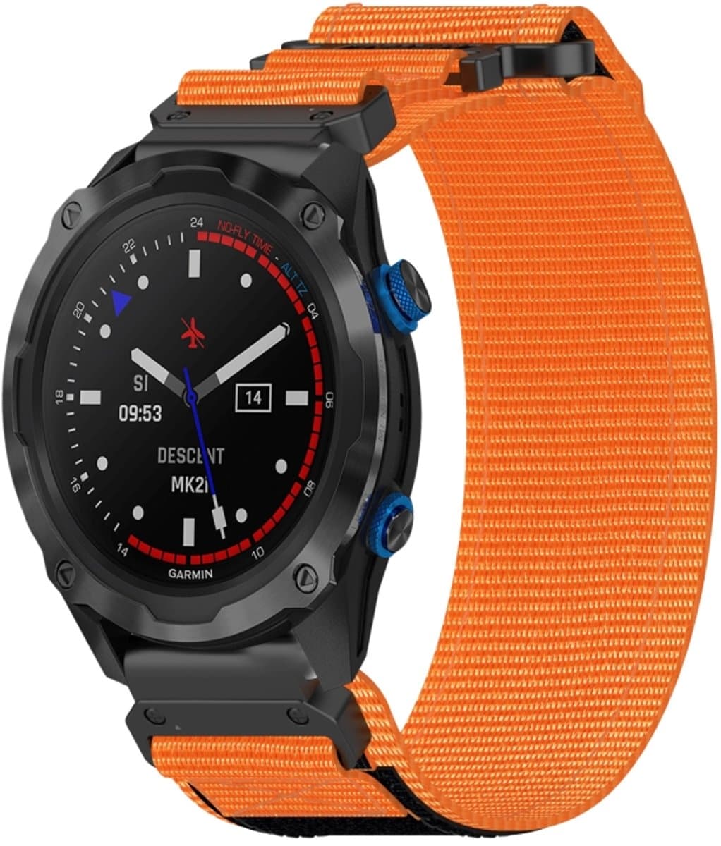 Voor Garmin Descent MK 2i 26 mm nylon klittenbandsluiting horlogeband (oranje)
