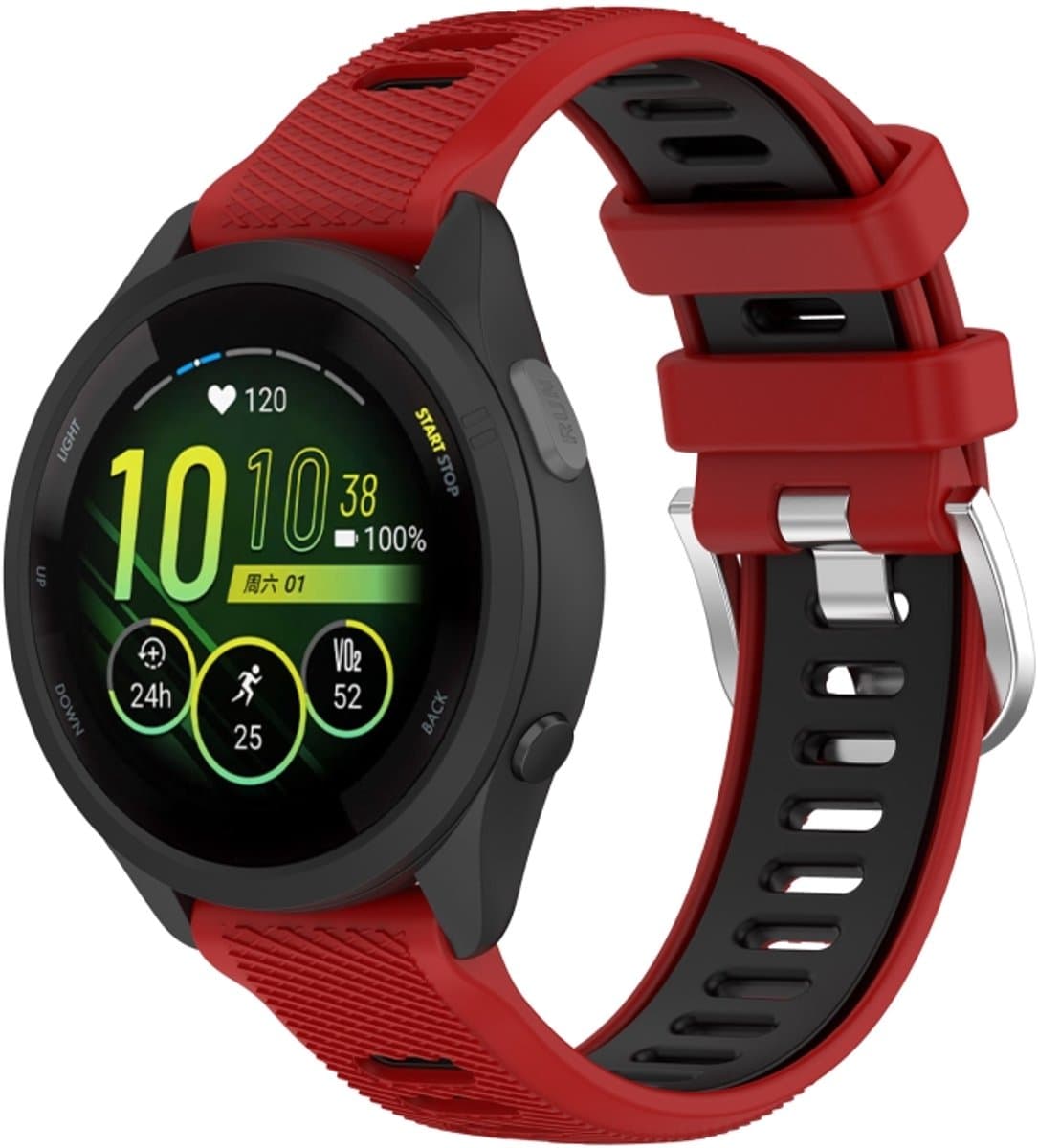 Voor Garmin Forerunner 265S 18 mm sport tweekleurige stalen gesp siliconen horlogeband (rood + zwart)